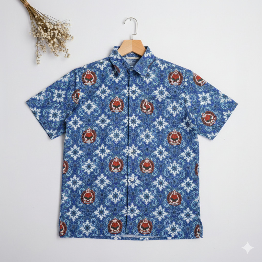 BATIK Mts MOTIF LUGINA BIRU /BATIK SEKOLAH LENGAN PANJANG PENDEK