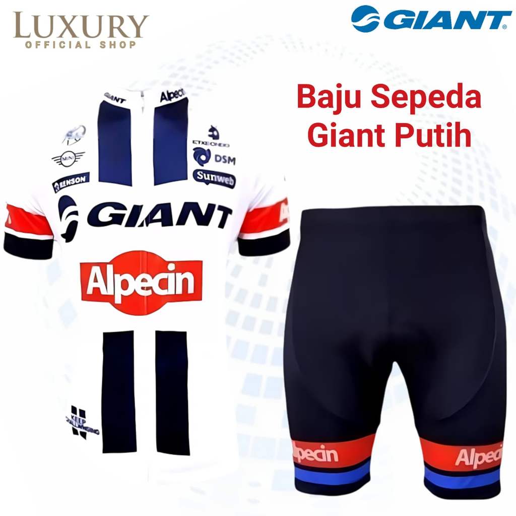 Jersey Baju Sepeda Pria Putih GIANT Setelan Set Celana Padding Gowes