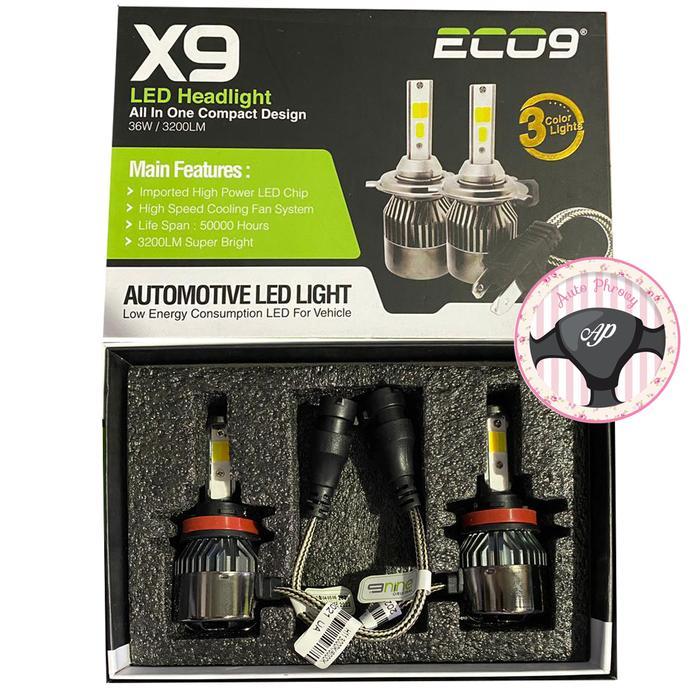 Lampu LED Mobil H11 3 warna X9 Luminos HEADLIGHT Foglamp ECO9