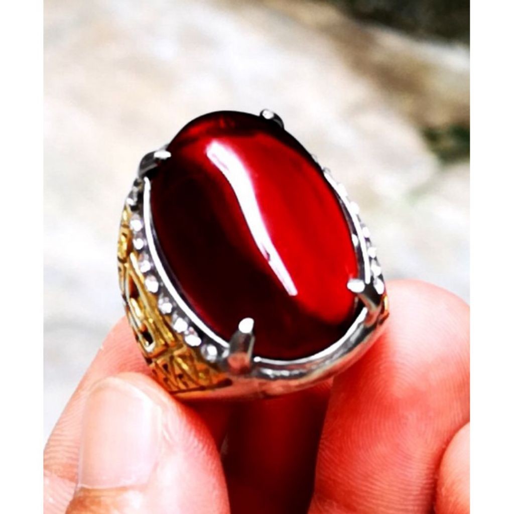 Batu akik cincin merah Siam jumbo super mewah termurah super crystal HQ