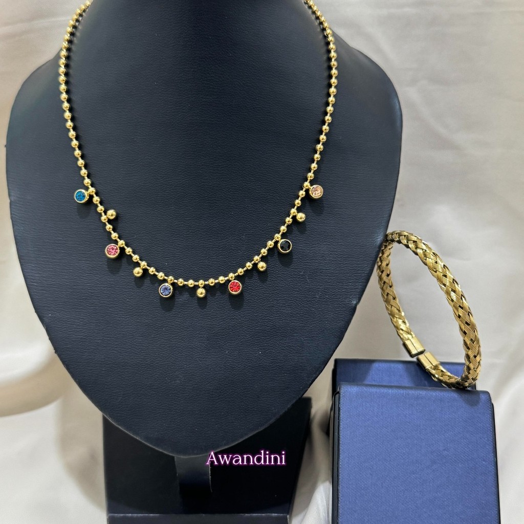 Kalung Biji Lada Mata Pelangi Arina Dan Gelang Tangan Bangle TM Tikar Ayana Mewah Awandini Jewellery