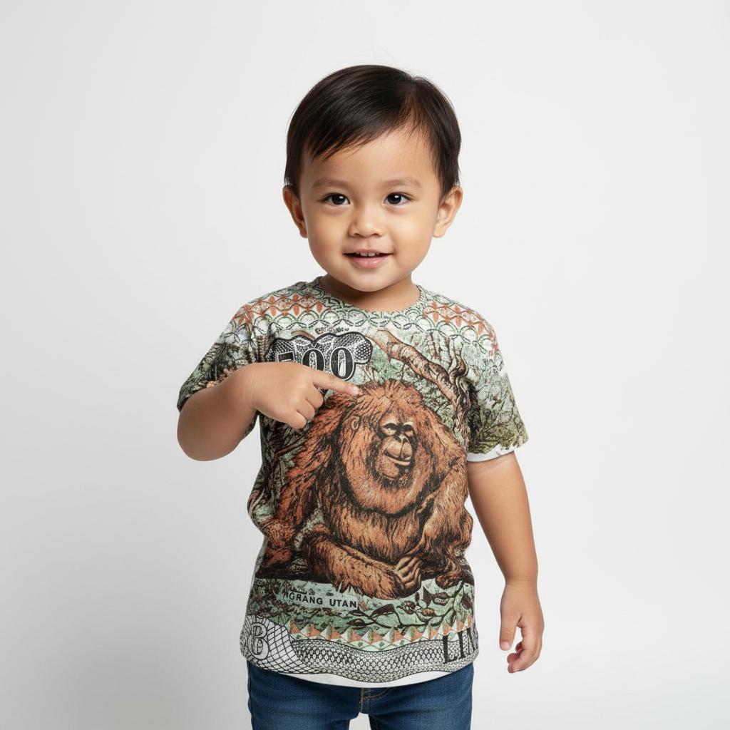 KAOS ATASAN UANG UNTUK ANAK USIA 4-10 TAHUN / BAJU ANAK GAMBAR DUIT 500 FULL PRINT