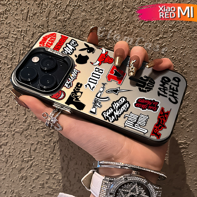 Estetik Brand-Tag Glossy Hologram PC Case Redmi Note-12 9 13 Pro 11 10-Pro 8 10s Matte Gradasi Casin