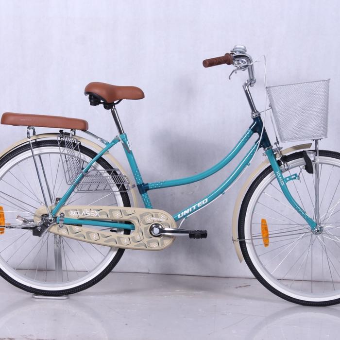 Sepeda Mini 26 inch UNITED CLASS X sepeda keranjang dewasa boncengan - Hijau, 26 inch