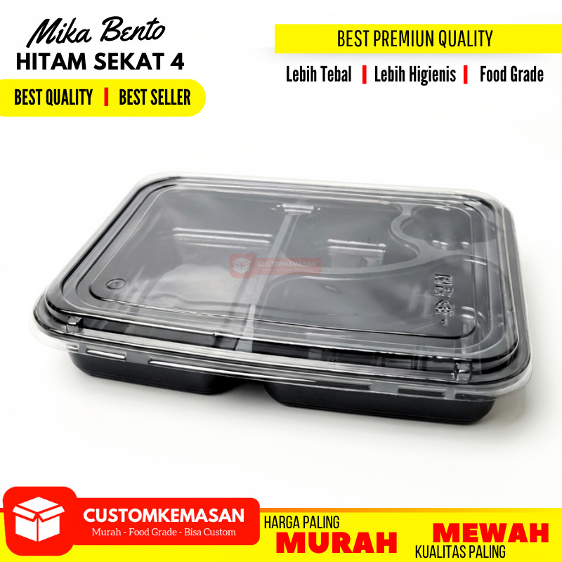 Mika bento sekat 4 / mika bento / kotak bento 4 sekat + tutup / mika bento sekat 4 isi 50