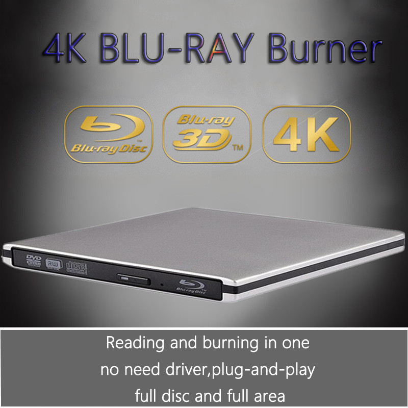 UltraSlim External Optical Drive with 4K BluRay Burning, USB 30, DVD Play, 3D BluRay RW, CDDVD Burne