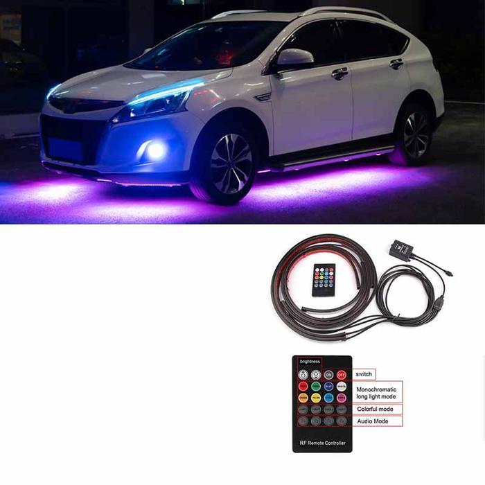 Lampu LED Strip eksterior mobil RGB Mobil depan belakang 4PCS + Remote