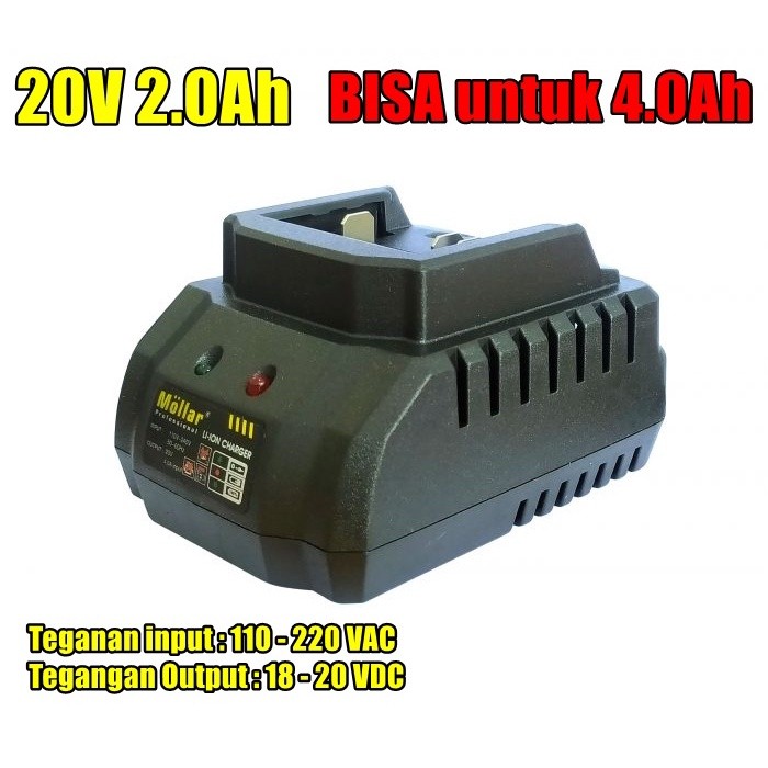 Mollar Charger Baterai Cordless 20V 2.0Ah BISA UNTUK 4.0Ah / Charger Fast Charging Universal Mollar