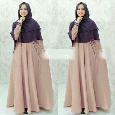 3957 simple gamis wanita biru busui kerudung sifon muslimah remaja - Coksu