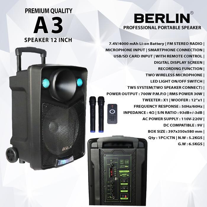 Speaker Portable Professional BERLIN 238 / 12 inch O-A3 Single Speaker Bass