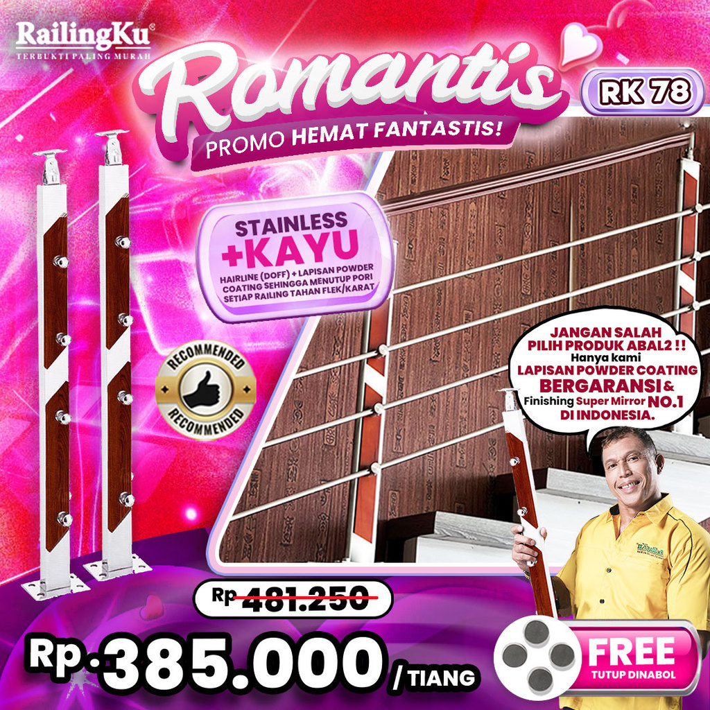 Railing Tangga Stainless Nature Desain Railingku [ROMANTIS] RK  78 Railing Anti Karat Free Penutup D