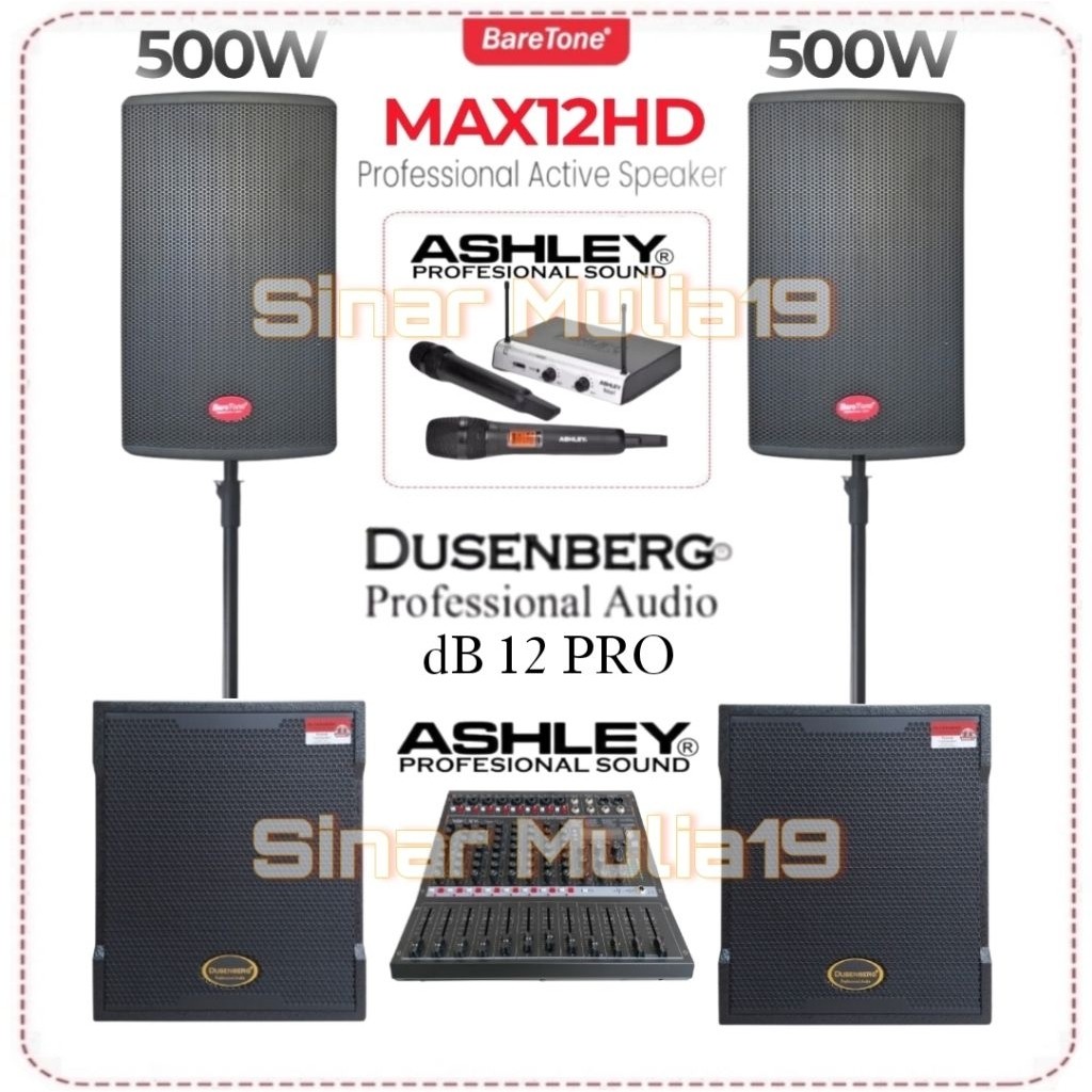 Paket Live Musik Cafe ( Karaoke ) Speaker Aktif BareTone MAX12HD Subwoofer Aktif DusenBerg dB 12 PRO