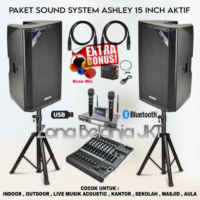 Paket Sound System Indoor Outdoor Speaker Ashley 15 Inch Aktif (SET 1)