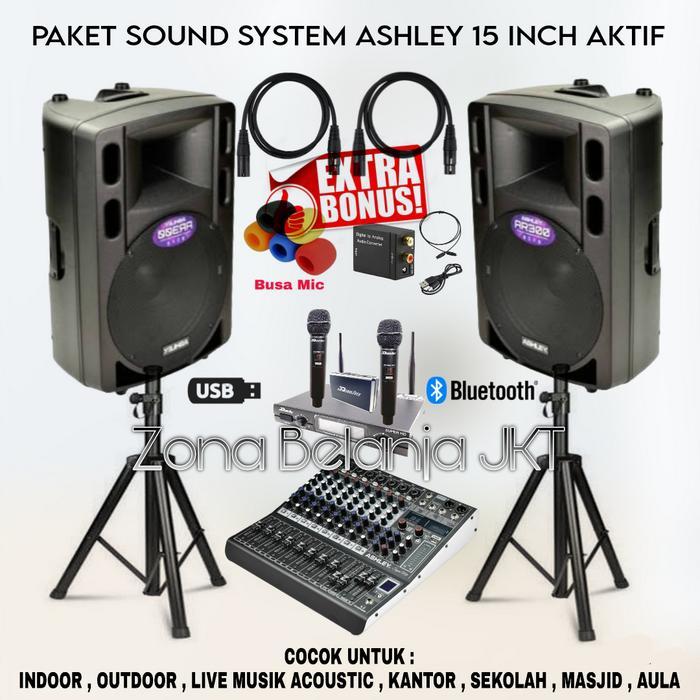 Paket Sound System Speaker Ashley 15 Inch Aktif Mixer Ashley ( SET 1 )