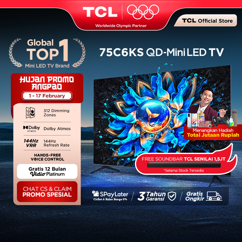 TCL 4K QD-Mini LED TV 75 Inch C6KS - High HDR Brightness - Dolby Vision & Atmos - IMAX Enhanced - Un