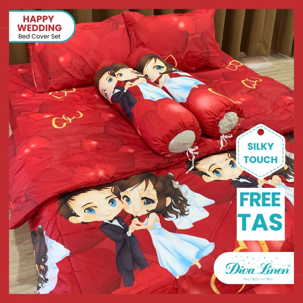 Diva Linen Bed Cover Set Double - Happy Wedding