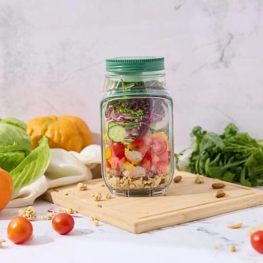 Leakproof Plastic Salad Box Container with Sideopening Cover, Portable Breakfast Fruit Storage Box f