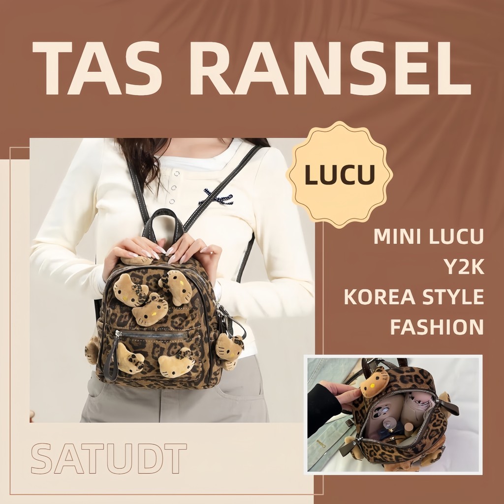 Tas Ransel Wanita Y2k Motif Leopard/Tas Ransel Mini Korea Style Aesthetic/Tas Hot Girl Elegan/Backpa