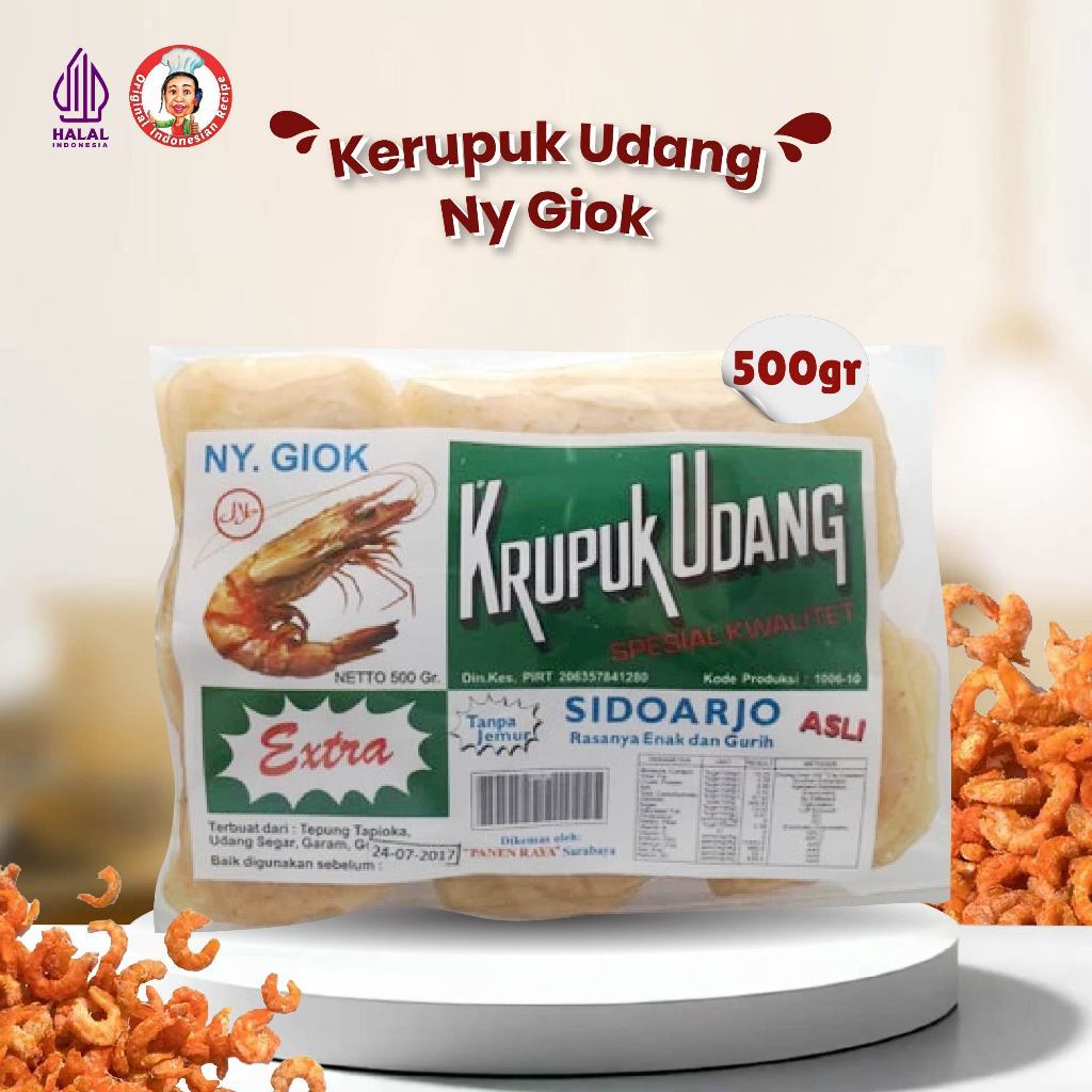 Kerupuk Udang Ny Giok Extra 500gr  l Krupuk Mentah Pilihan Premium Asli Udang Segar, Gurih, Renyah