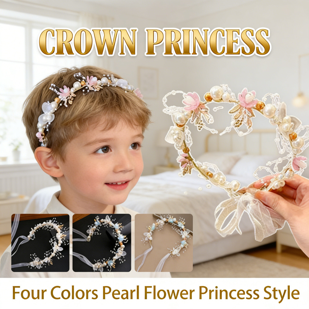 Kepala Hiasan Anak Empat Warna Pearl Flower Kepala Pernikahan Hiasan Crown Princess Kepala