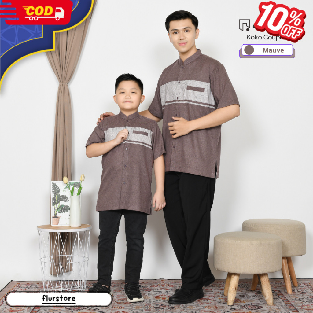 PROMO Adhipa Koko Couple Ayah dan Anak Ungu Mauve Variasi Songket Bulat
