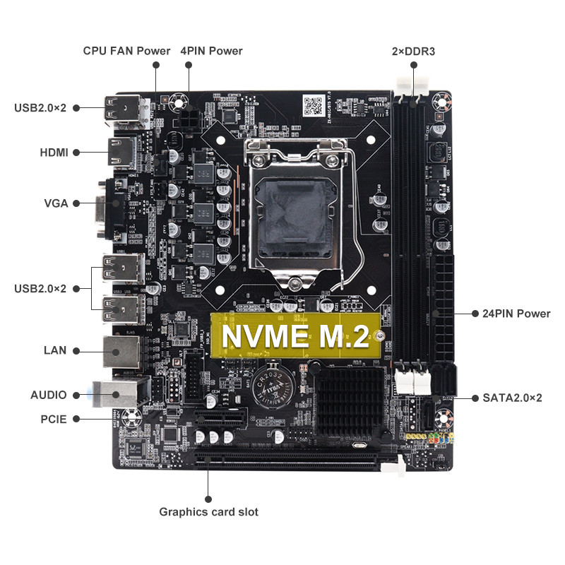 H61 MATX Gaming Motherboard LGA1155 DDR3 Support Intel Core i3i5i7 PentiumCeleron CPU