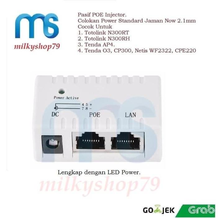 PASIF Poe Injector Totolink N300RT, N300RH, Tenda AP4 O3 CP220 - Hitam