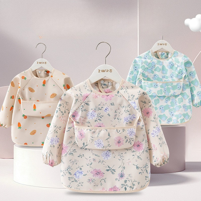 1PC ild Feeng Bib Waterproof Long Sleeve Apron Rice Pocket Feeng Blouse Toddler Bibs ildren's Summer