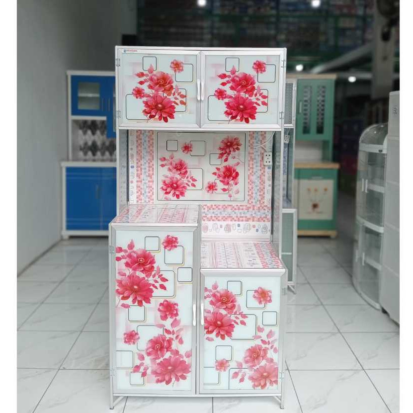 Rak Piring Kaca 2P Megicom - Lemari Piring Almunium Keramik Kaca / Rak Piring 2 Pintu / Rak Piring R