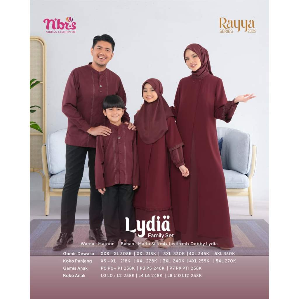 NIBRAS TERBARU RAYYA SERIES 2026 - LYDIA MAROON (KOKO LENGAN PANJANG) (NIBRAS SARIMBIT KELUARGA 2026