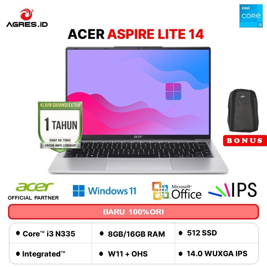 ACER ASPIRE LITE 14 AL14 INTEL CORE I3 N355 - RAM 16GB 512GB W11+OHS 14.0FHD IPS  -37P