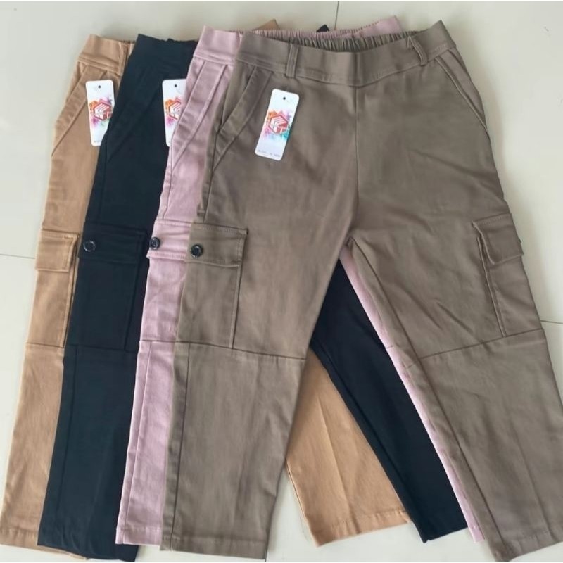 LOWESHOP Celana cargo wanita 7/8 Celana cargo pants otomen katun strech
