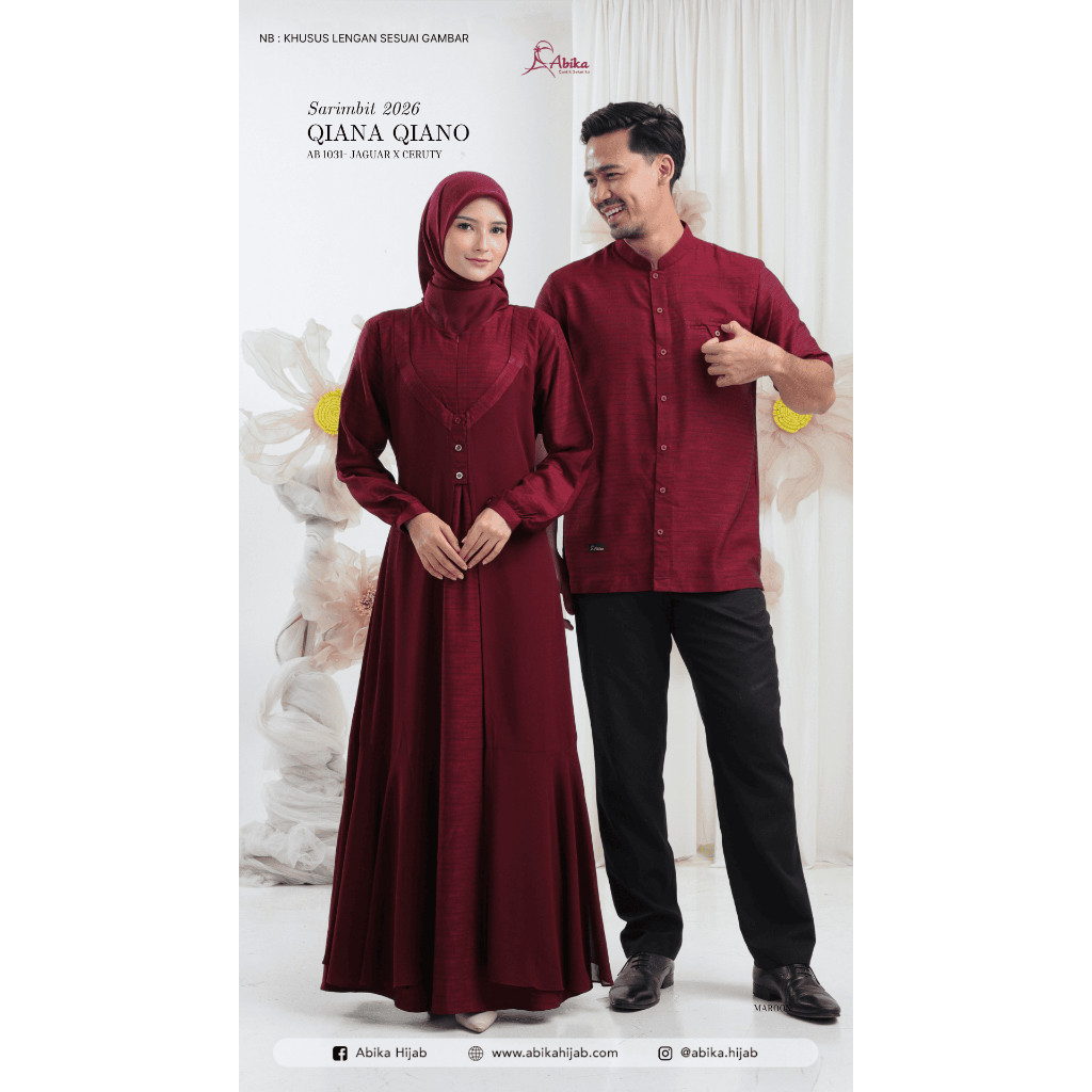 Abika Couple Gamis & Koko QIANA QIANO Maroon | Sarimbit Lebaran 2026 Baju Muslim Pasangan Terbaru Ke