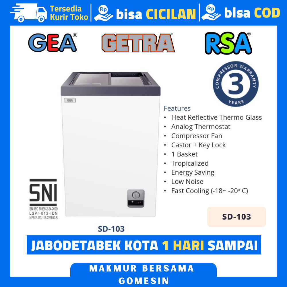 Chest Freezer Box Sliding GEA SD-103 Freezer Sliding Kaca Flat Kapasitas 103 Liter