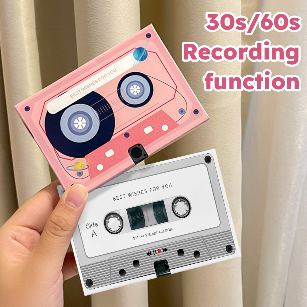 Rekaman Kartu Ucapan Suara Bentuk Kaset 30s 60s Hadiah Ulang Tahun Kreatif dengan Pesan Suara