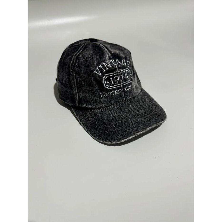 Topi Baseball Katun Washed Pria Wanita Topi Rappel Denim Bordir Hat Casual Sporty Kekinian - vintage