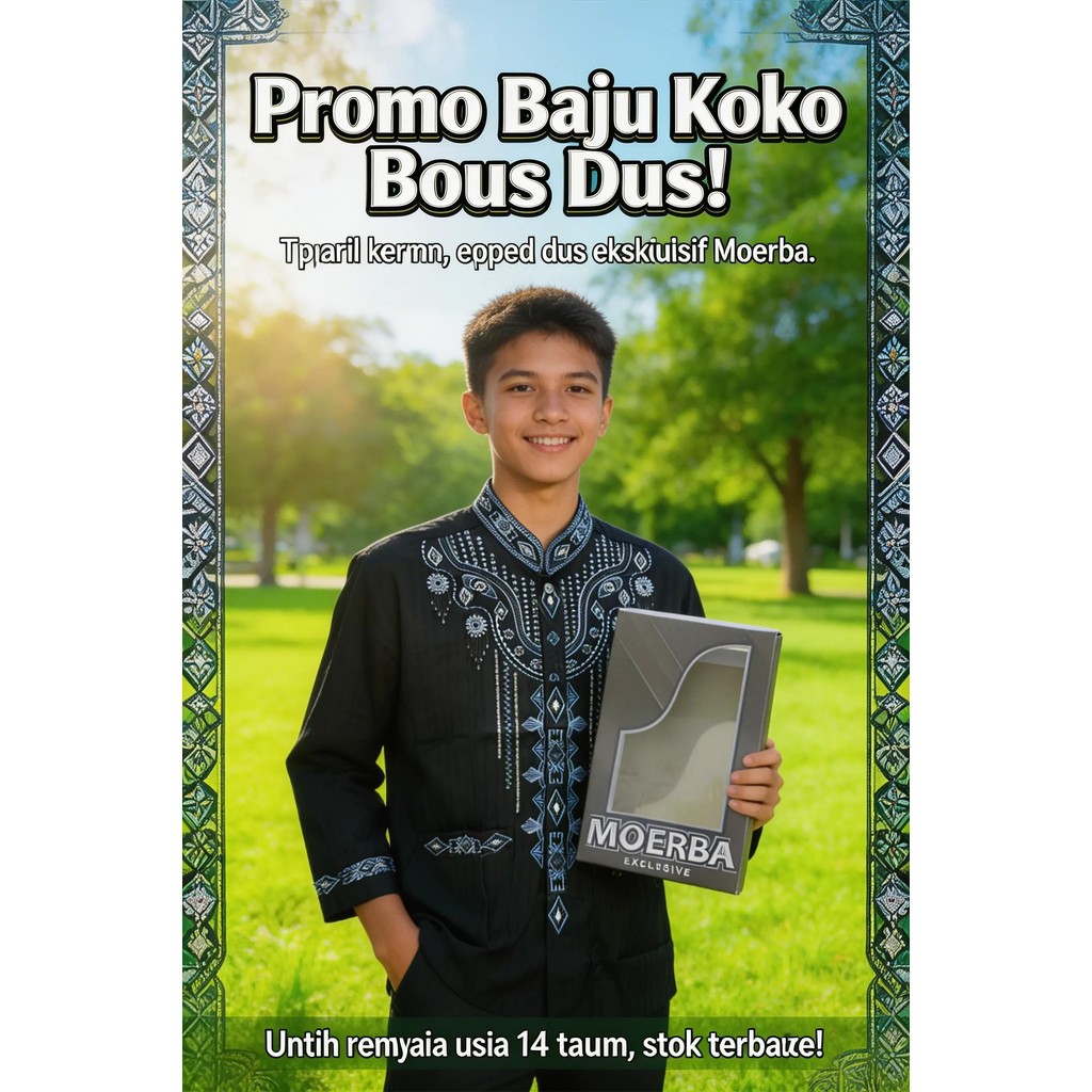 SumberRejekiJeans Baju Koko REMAJA Lengan Panjang Hitam Bordir MOERBA (BONUS DUS)