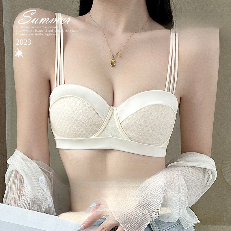 Aura Intim Bra bandeau Prancis setengah cangkir push-up bebas spons ultra-tipis