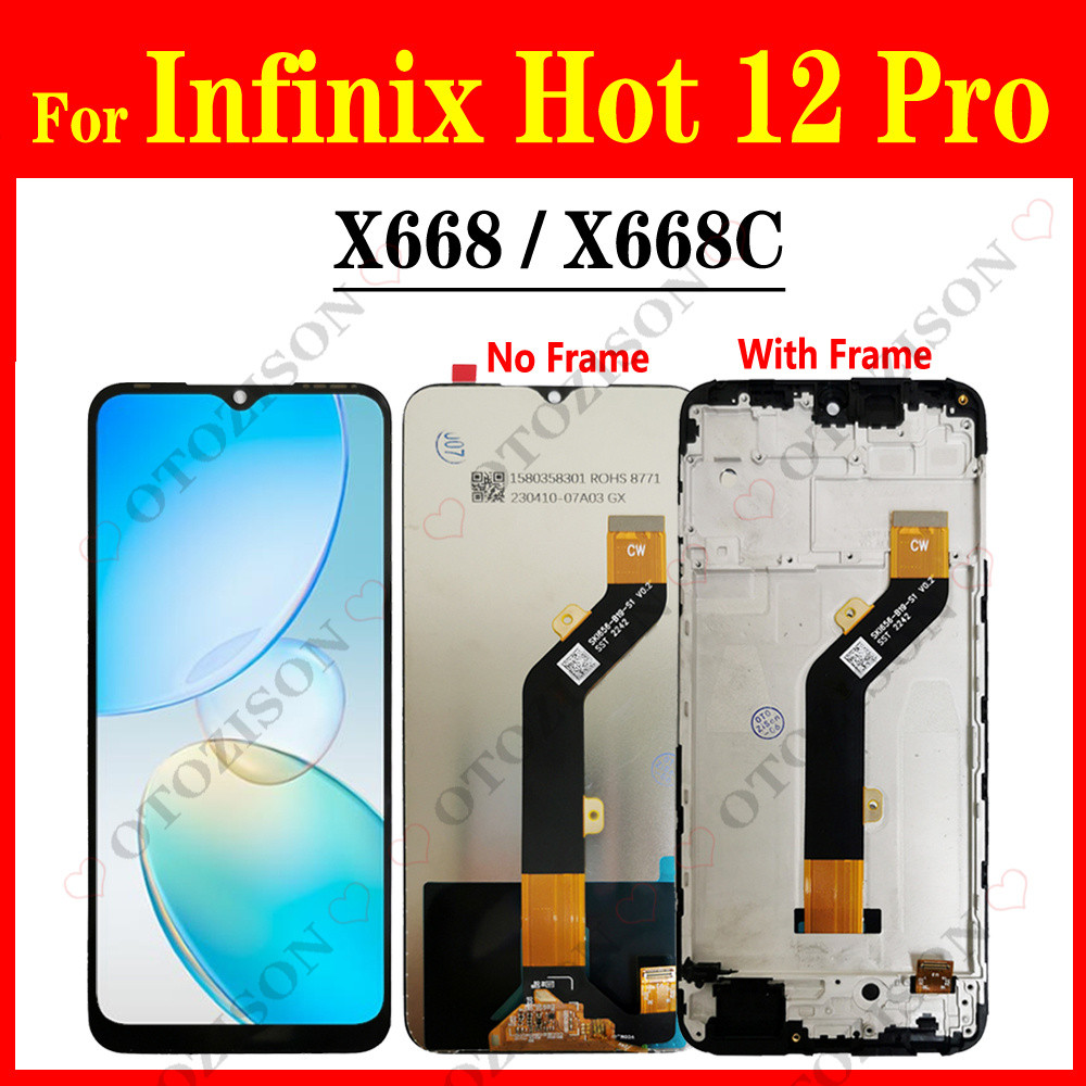 6.6" For Infinix Hot 12 Pro LCD With Frame X668C splay Screen Tou gitizer Sensor Assembly Replacemen