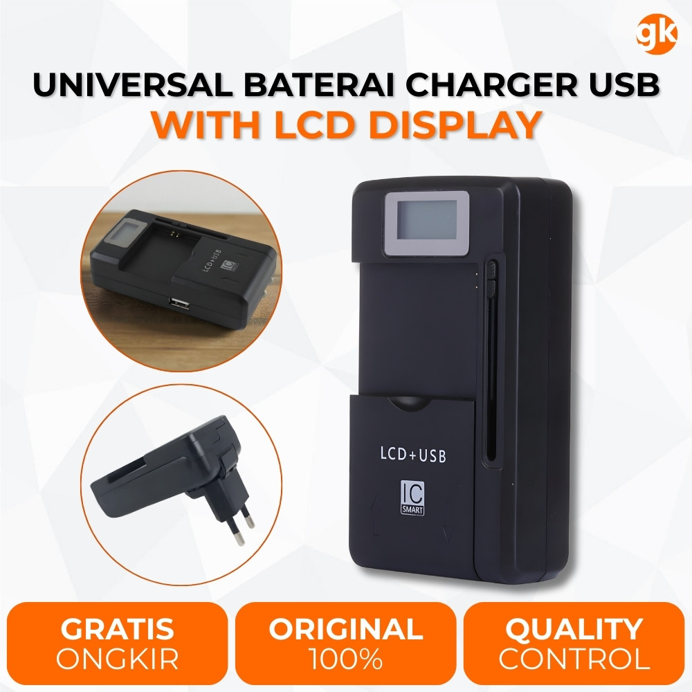 Universal Battery Charger US Plug 4.2V with LCD USB Port 5.2V - A73E Kodok Desktop Baterai HP Kamera