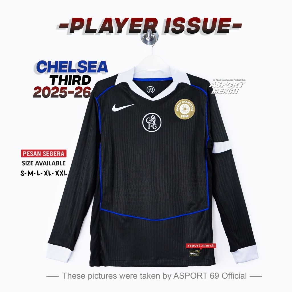 JERSEY CHELSEA THIRD 2025 2026 LS PANJANG PI PLAYER ISSUE HITAM