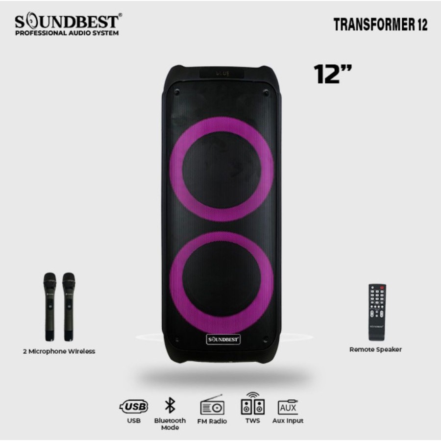 SPEAKER AKTIF 12 INCH DOUBLE SOUNDBEST TRANSFORMER 12 USB BLUETOOTH ORIGINAL SOUNDBEST