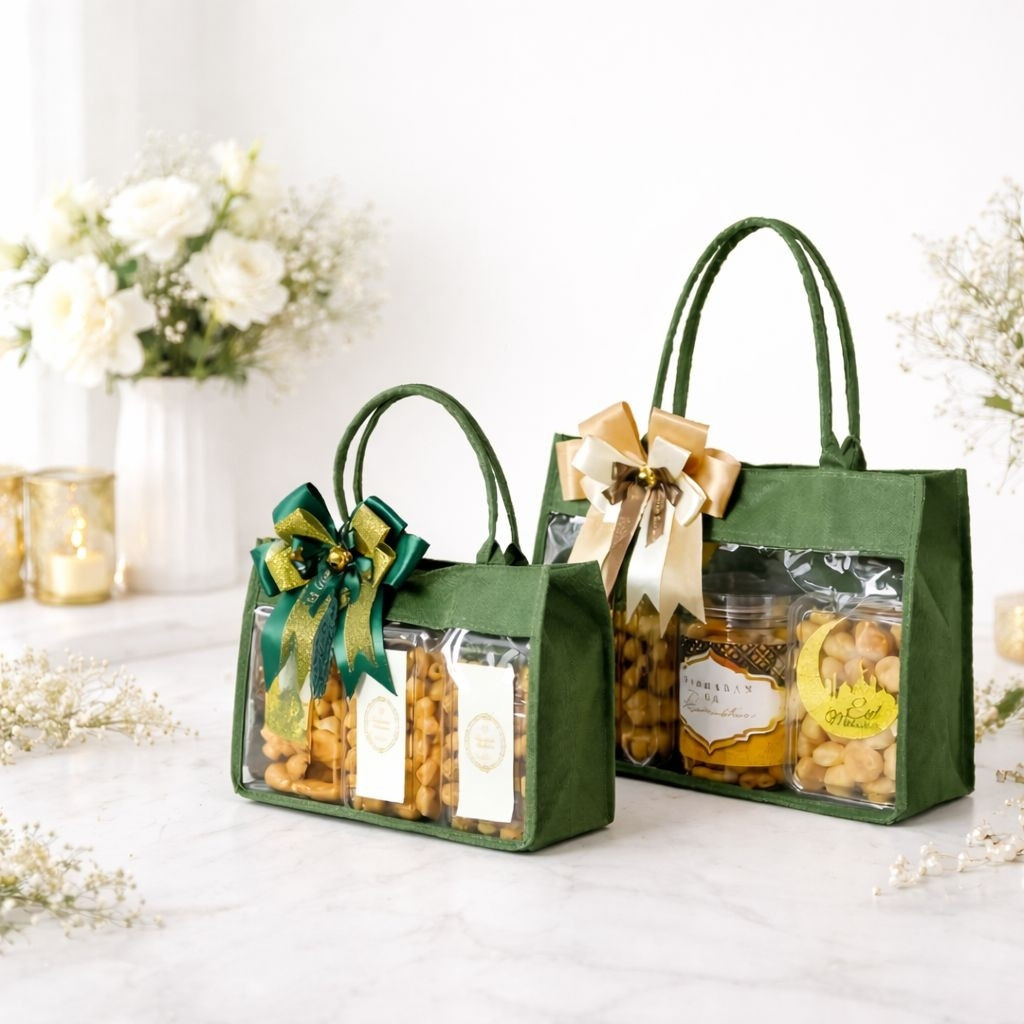 READY Tas Hampers Lebaran mika kombinasi Kanvas D 300 Transparan Bening
