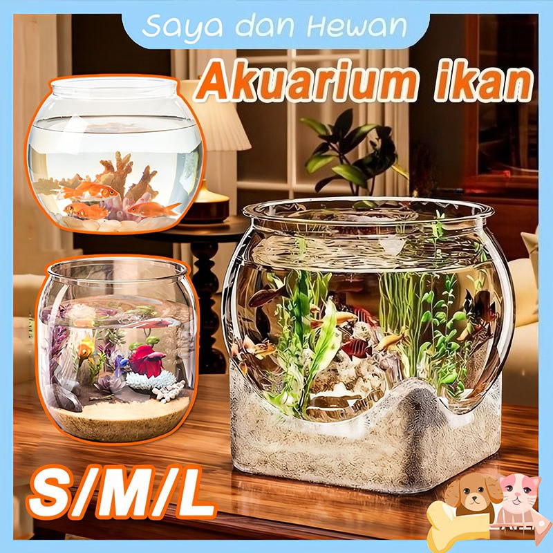 5 Size Akuarium Toples Plastic Ikan Hias Aquarium Bulat Aquarium Tank Cupang Ikan Hias Kecil Estetik