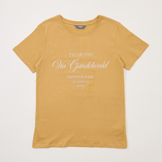 Max Fashions Atasan Wanita Yellow Switzerland Slgn Print T-Shirt - Yellow Medium