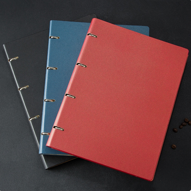 Hardcover Custom A4 Size Notebook Black Ring Binder Leather Journals With Logo Blue Loose-Leaf Busin