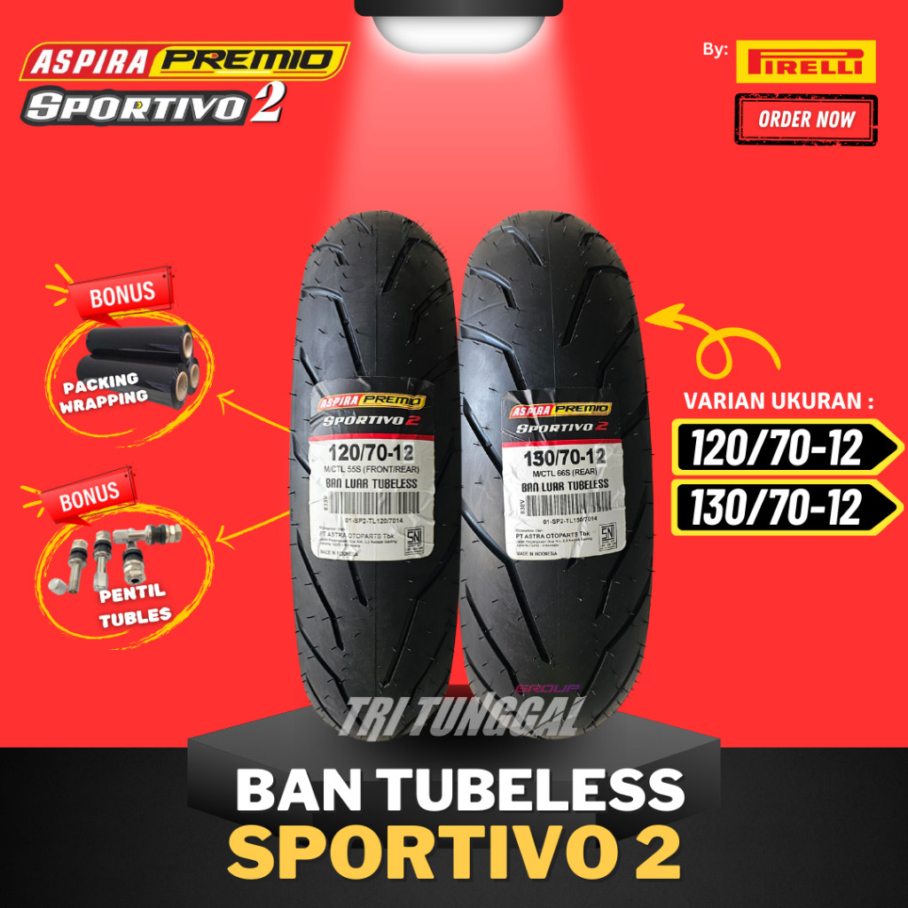 [READY COD] BAN ASPIRA PREMIO SPORTIVO 2 ( 120/70-12 & 130/70-12 ) TUBELESS MEDIUM SOFT COMPOUND RIN