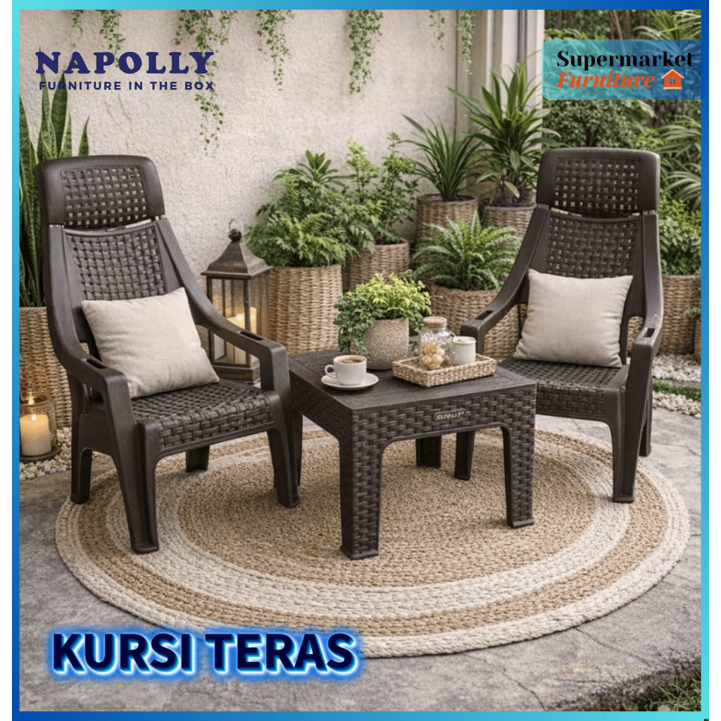 KURSI PLASTIK TERAS SANTAI KUHAPE SET NAPOLLY 2KURSI+1MEJA / KURSI PLASTIK SET TERMURAH (CARGO)