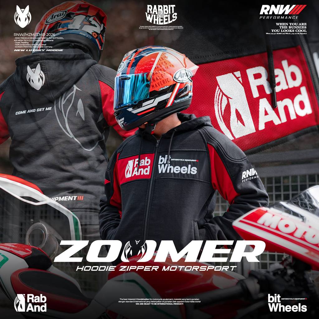 ZOOMER RED Hoodie Zipper Motorsport - RABBIT AND WHEELS