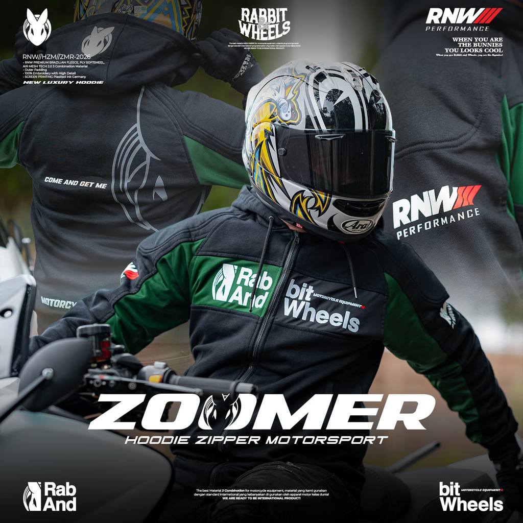 ZOOMER GREEN Hoodie Zipper Motorsport - RABBIT AND WHEELS